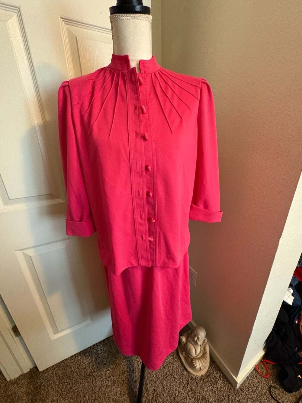 Hot! pink! Vintage 1980s Two-Piece Skirt Suit with Pleated Detail